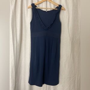 J Crew Piqué V-neck Ruffle Dress 2 V-Neck Navy Blue 100% Cotton